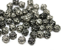 6mm Jet black Silver wash fancy bicone czech glass pressed beads 60pc