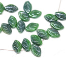 12x7mm Dark green leaf beads, Czech glass pressed leaves - 50pc