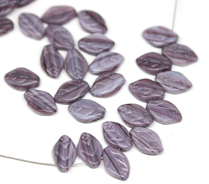 12x7mm Purple violet leaf beads, Czech glass - 50Pc