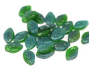 12x7mm Green teal leaf beads, mixed green czech glass pressed - 50pc