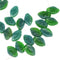 12x7mm Green teal leaf beads, mixed green czech glass pressed - 50pc