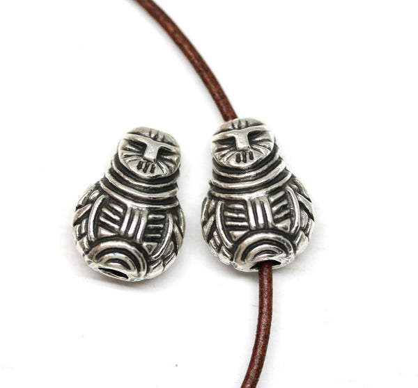 2pc Primitive goddess Antique silver Neolithic Idol beads, 3mm hole