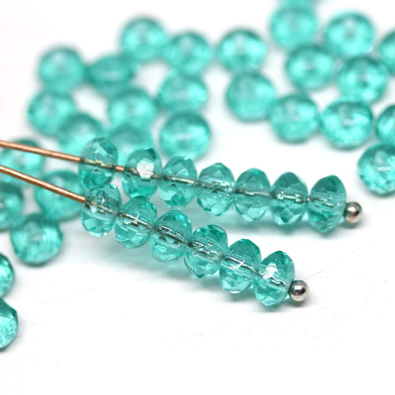 3x5mm Teal green rondelle beads, Sea green czech glass - 50pc