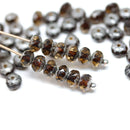 3x5mm Brown topaz czech glass beads, Silver wash rondels - 50Pc