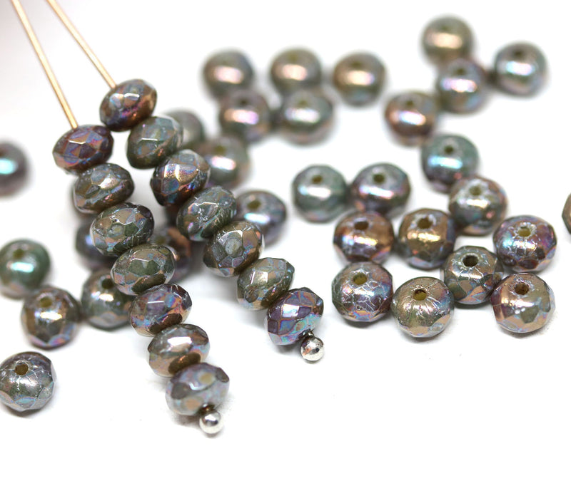 3x5mm Gray czech glass rondel beads - 50Pc