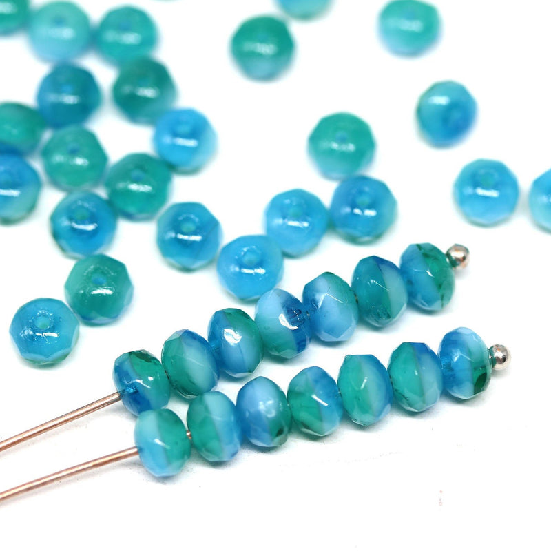 3x5mm Mixed blue green czech glass beads, Sea ocean color - 50Pc