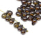 40pc Picasso czech glass teardrop beads, Dark green brown pressed - 6x9mm