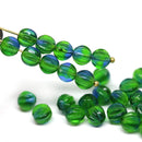 6mm Green round, Melon shape czech glass carved beads - 30Pc