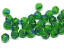 6mm Green round, Melon shape czech glass carved beads - 30Pc