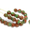 6mm brown green, Melon czech glass carved beads - 30Pc