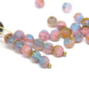 6mm Blue pink Mixed color melon czech glass beads, 30Pc