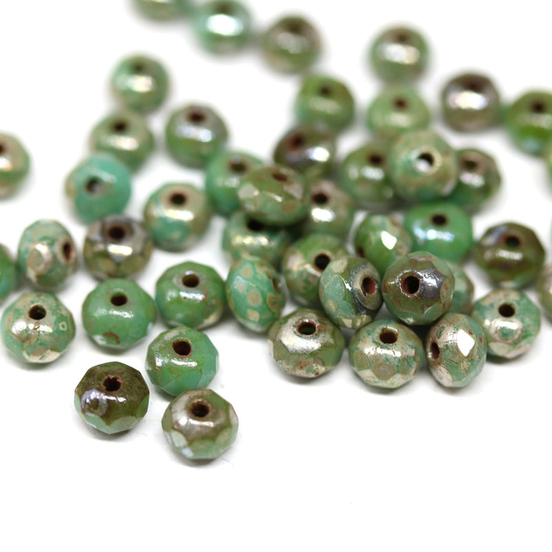 3x5mm Turquoise green czech glass beads spacers - 50Pc