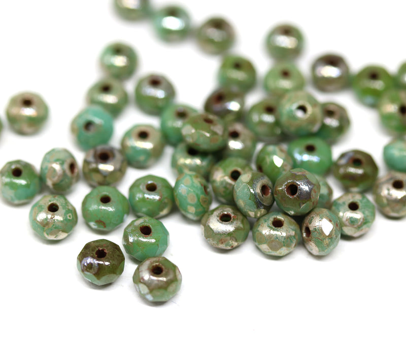 3x5mm Turquoise green czech glass beads spacers - 50Pc