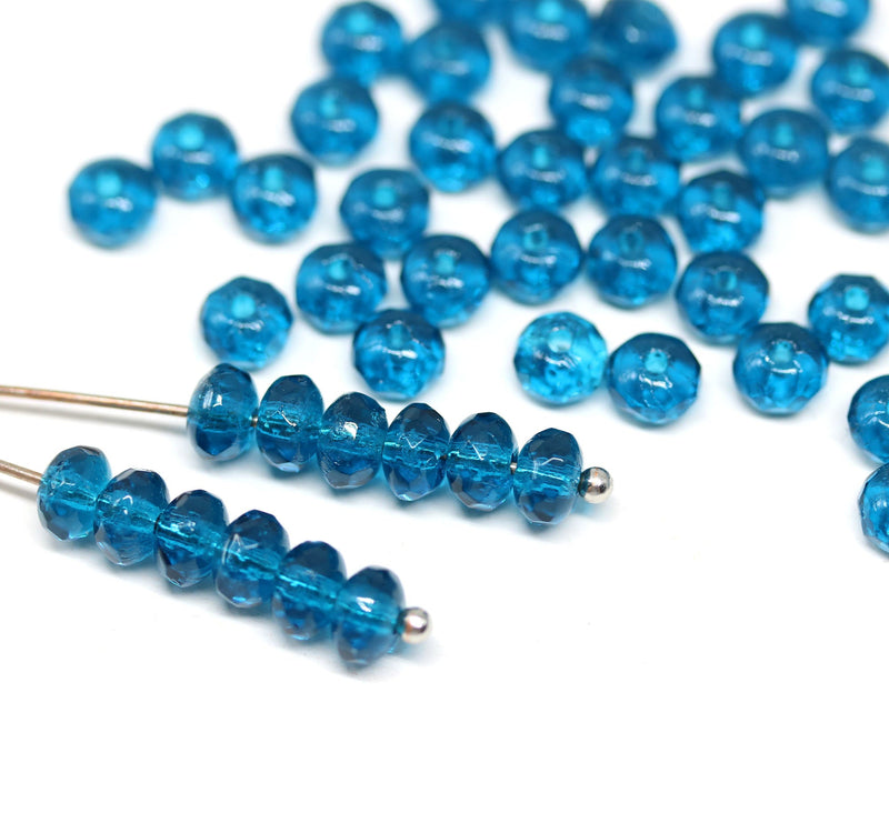 3x5mm Dark Capri blue rondelle beads, czech glass - 50pc