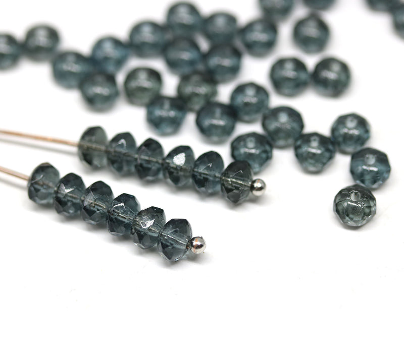 3x5mm Dark blue gray rondelle beads, czech glass - 50pc