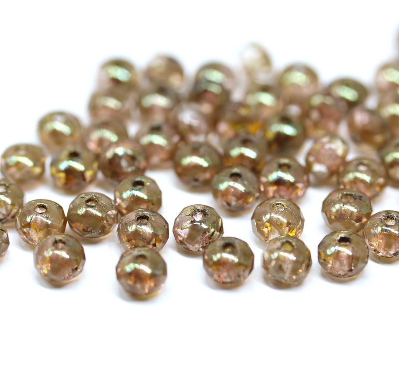3x5mm Picasso brown czech glass rondel beads - 50Pc