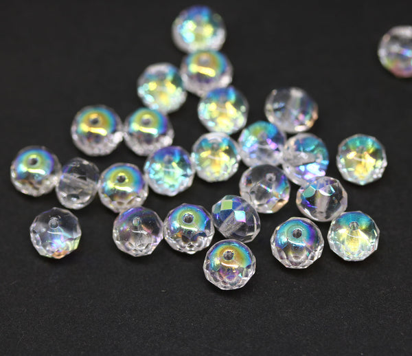 5x7mm Crystal clear AB finish Czech glass rondelle beads spacers - 25pc