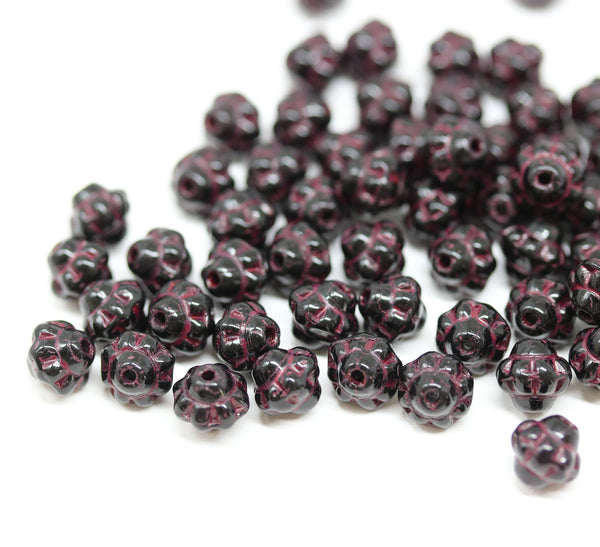 6mm Jet black fancy bicone czech glass beads, 60pc