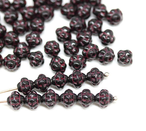 6mm Jet black fancy bicone czech glass beads, 60pc