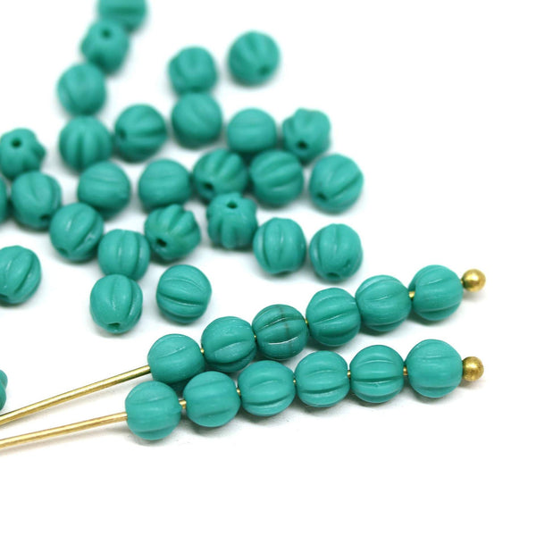 4mm Turquoise green, Melon shape czech glass spacer beads - 50pc