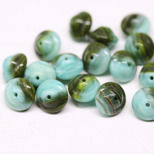 8x10mm Mixed green saucer Czech glass beads UFO shape - 20Pc