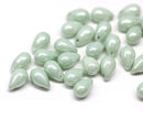 30pc Sage green teardrop czech glass beads - 6x9mm