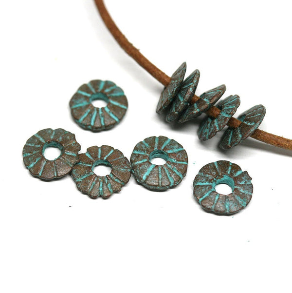 8mm Green Patina rondelle beads 2mm hole 10pc