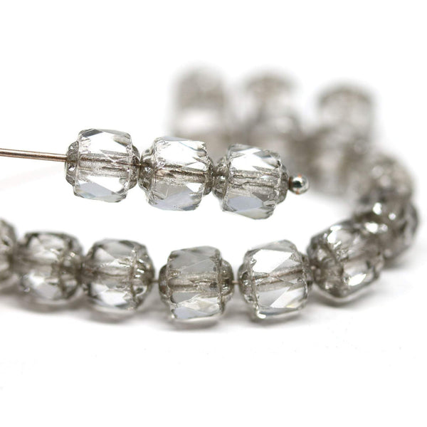 6mm Transparent light gray cathedral beads, silver ends 20Pc