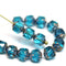 6mm Indicolite blue cathedral beads, czech glass fire polished round beads, golden ends 20Pc