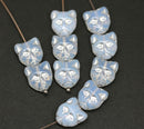 10pc Opal white cat head beads, Czech glass feline beads