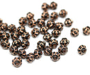 6mm Jet black fancy bicone czech glass beads, Rose gold inlays - 60pc