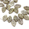 12x7mm Khaki brown green leaf beads, Silver wash Czech glass - 50pc