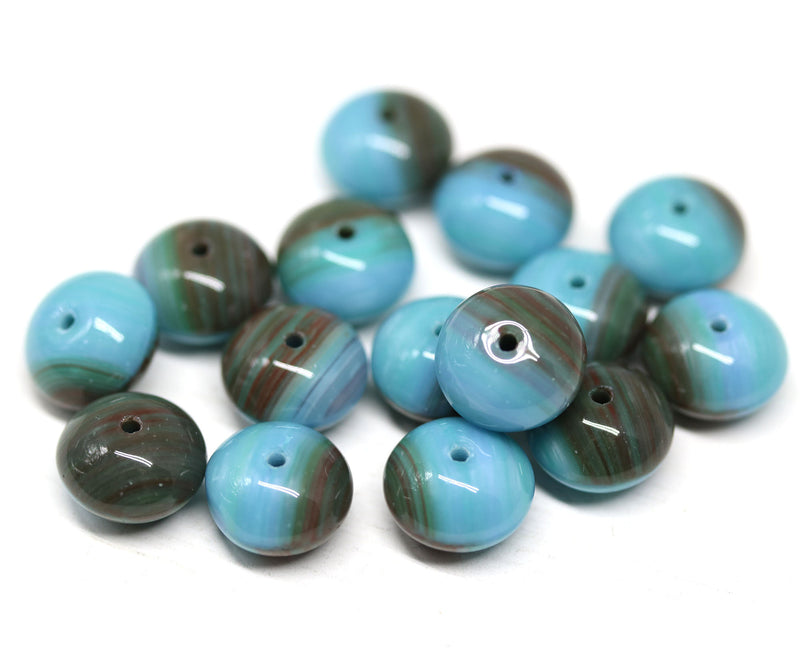 7x11mm Blue brown puffy rondelle Czech glass beads - 15Pc