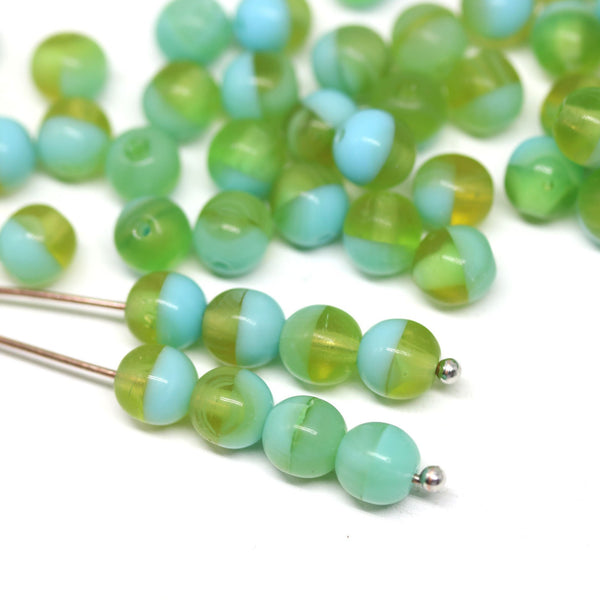 6mm Matte blue green druk round czech glass pressed bead spacers - 50Pc