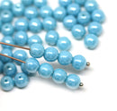 6mm Sky blue lustered czech glass round beads, druk pressed spacers 50Pc