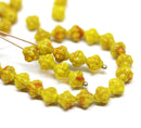 6mm Mixed yellow bicone czech glass beads, yellow red fancy bicones - 70pc