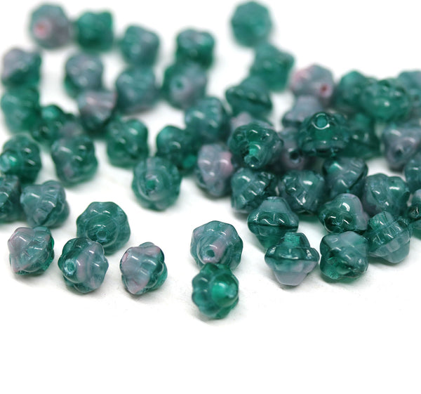 6mm Mixed teal pink bicone czech glass beads, fancy bicones - 70pc