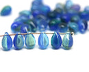 40pc Transparent dark blue czech glass teardrop beads - 6x9mm