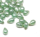 40pc Antique green czech glass drops, Silver wash light green - 6x9mm