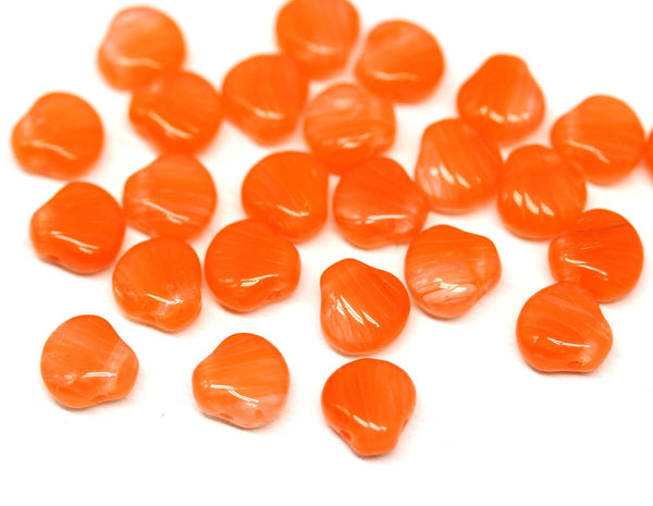 30pc Mixed orange shell czech glass beads side drilled - 9mm