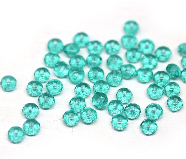 3x5mm Teal green rondelle beads, Sea green czech glass - 50pc
