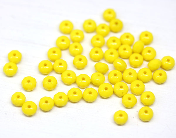 3x5mm Sunny yellow czech glass beads spacers, opaque yellow - 50pc