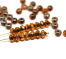 3x5mm Brown topaz picasso finish czech glass rondel beads - 50Pc