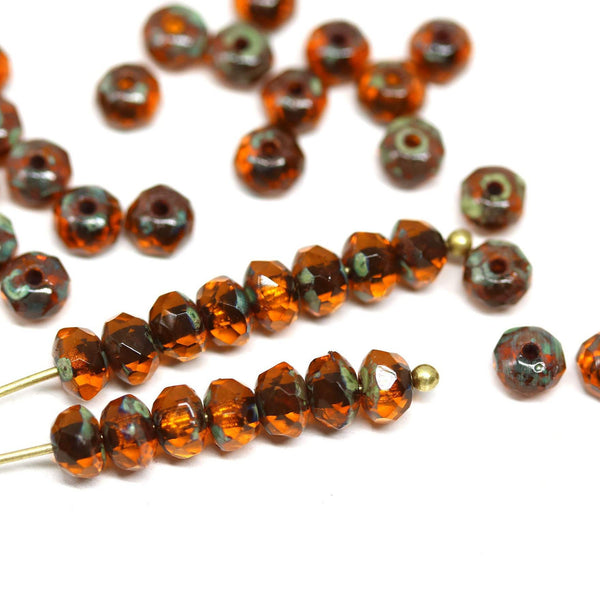 3x5mm Brown topaz picasso finish czech glass rondel beads - 50Pc