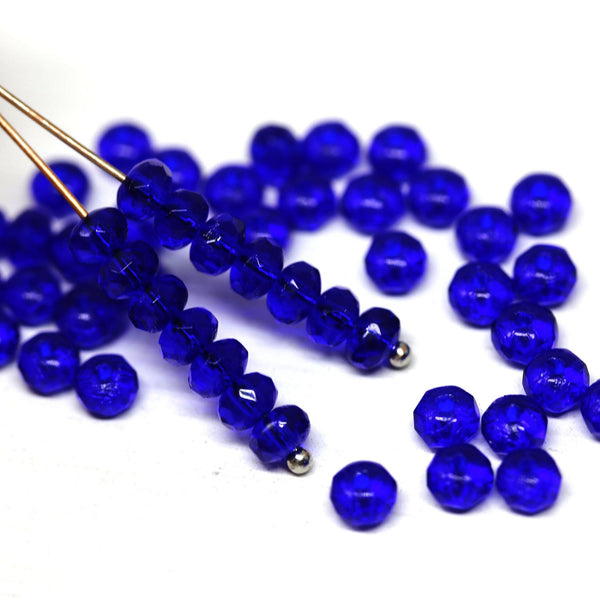 3x5mm Dark cobalt blue rondelle beads, czech glass - 50pc