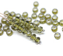 3x5mm Light olivine czech glass beads, Silver wash rondels - 50Pc