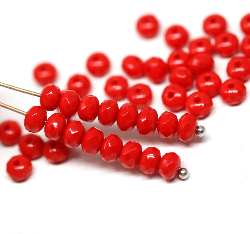 3x5mm Opaque red Czech glass rondelle beads - 50pc