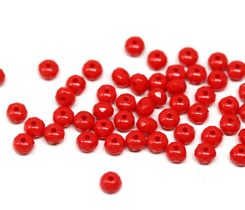 3x5mm Opaque red Czech glass rondelle beads - 50pc