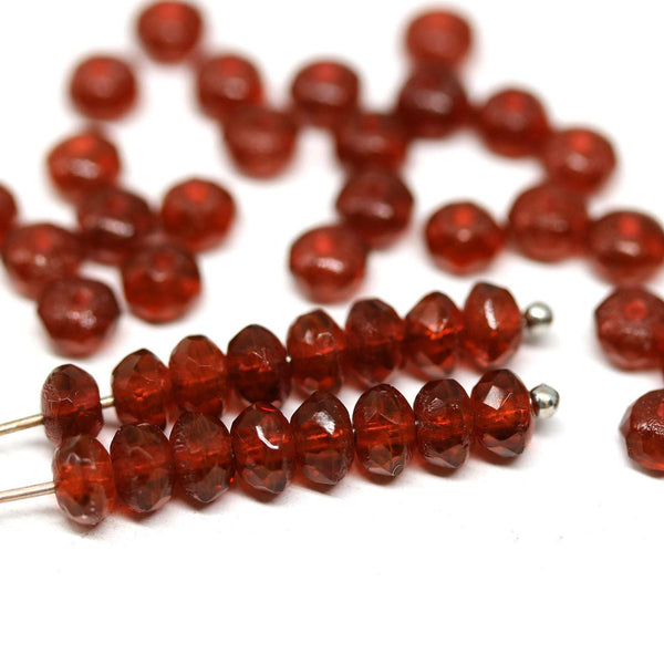 3x5mm Carnelian red Czech glass rondelle beads - 50pc