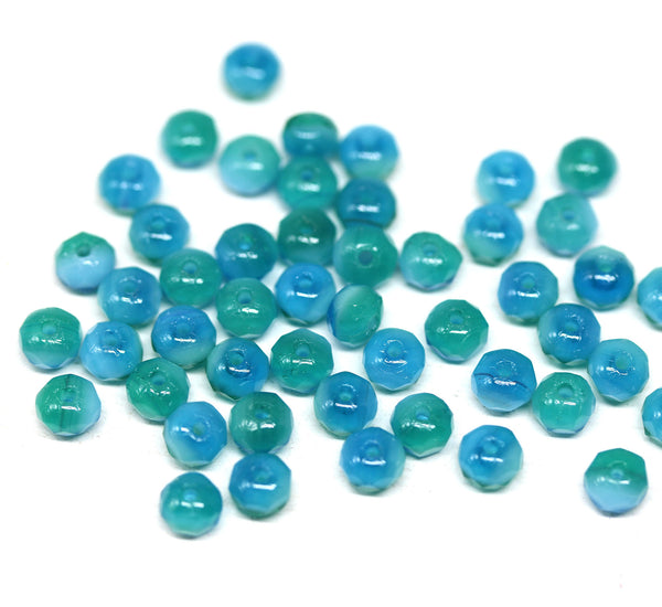 3x5mm Mixed blue green czech glass beads, Sea ocean color - 50Pc